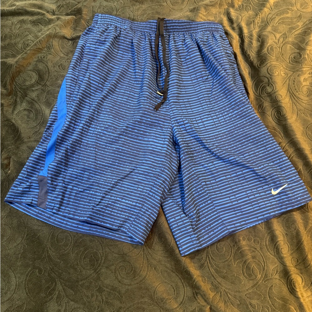 Nike Men's Athletic Blue and Black Striped Shorts